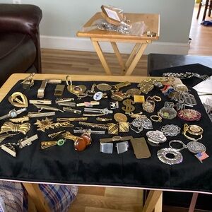 Lot off tie clips and scarf clips and key chains